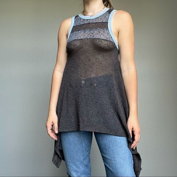 Free People Sheer Tank Top Flowy Tunic Blouse - Picture 2 of 9